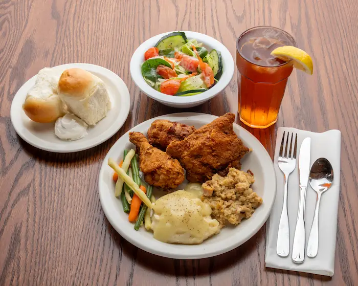 A plated meal at Sauder Village's Barn Restaurant