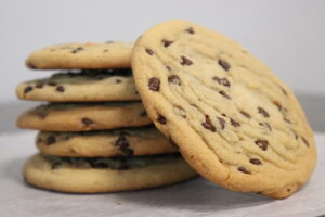 Stack of fresh-baked chocolate chip cookies from the Doughbox Bakery at Sauder Village
